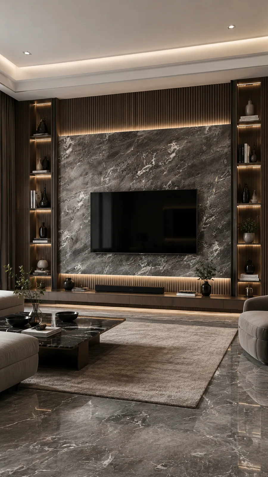 Aplikasi Monaco Grey pada dinding TV